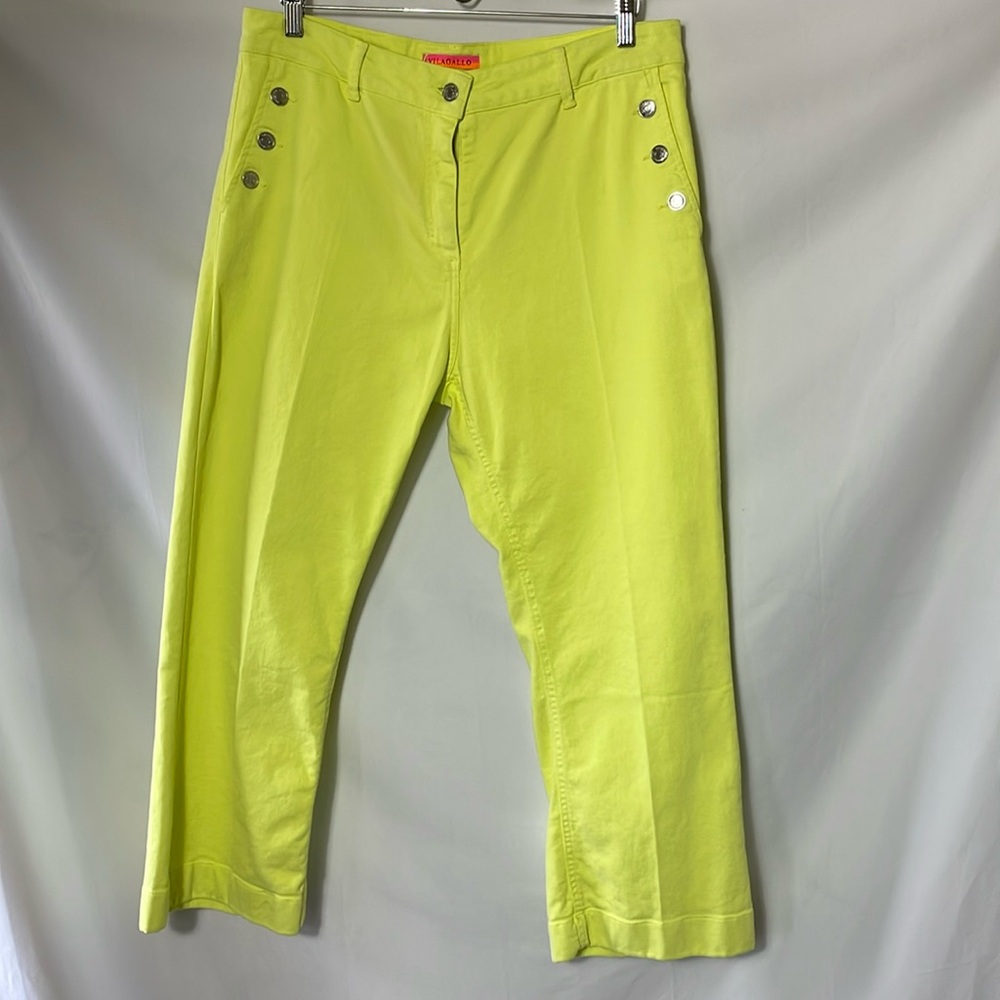 Bright yellow cropped button fly jean by Villagallo